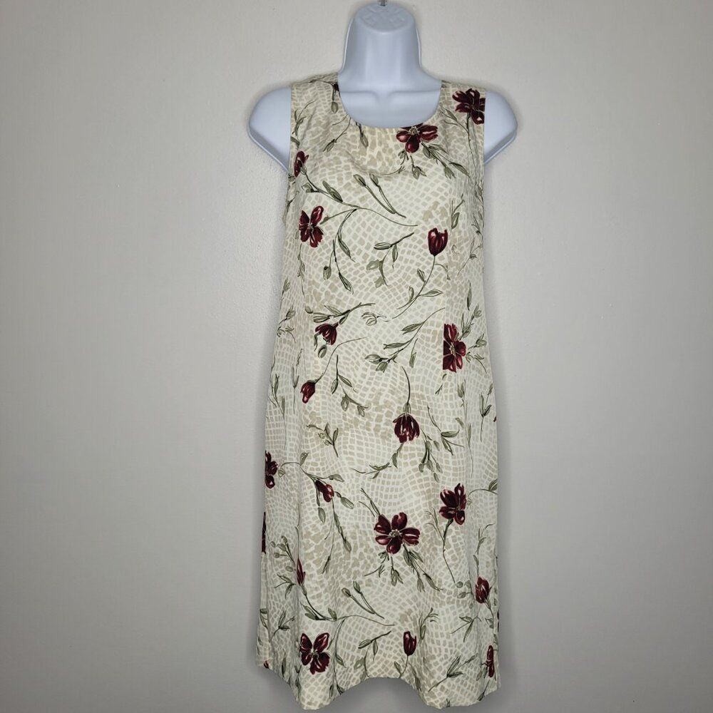 Vintage Kathie Lee 90s cream tan red grunge romantic short cute dress size 10